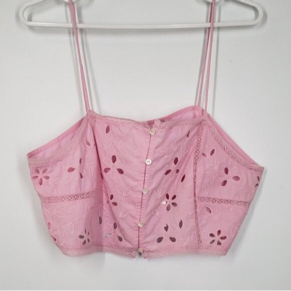 New Zara Pink Eyelet Cropped Tank Top Size Large Barbie Romantic Summer - Picture 3 of 12